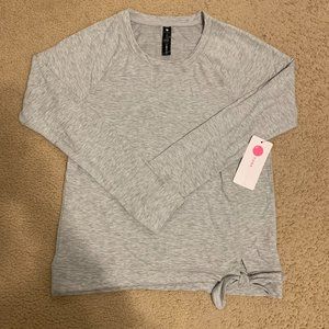 Oversized Grey Long Sleeve Knot Cozy Workout Top